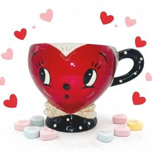 Johanna Parker Valentine Heart Mug Black Polka Dot Base Red Anthropomorphic
